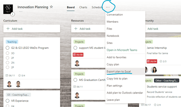 how to export from planner